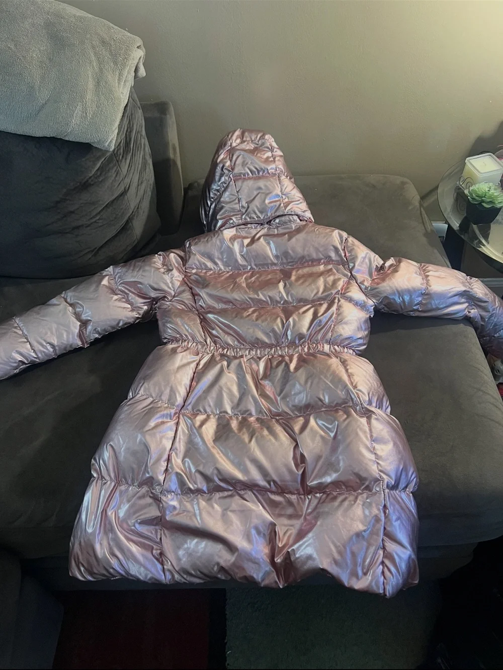Ralph Lauren Shiny Rose Pink Hooded Puffer Coat